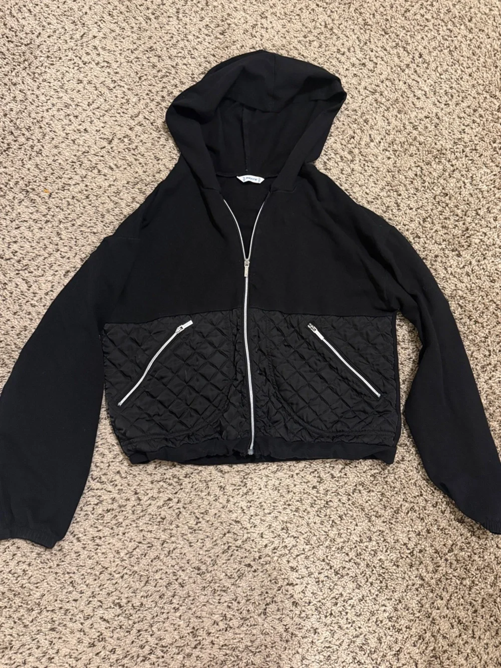 Girls Mayoral Quilted Cropped Black Hooded Jacket NWOT Youth XL Casual Basics
